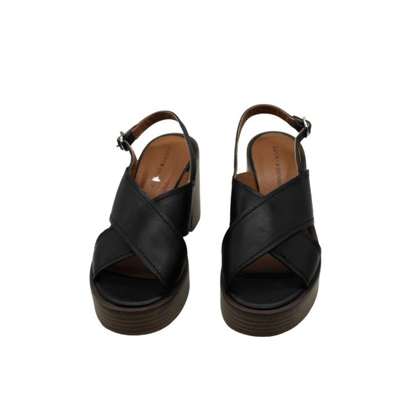 Women's Black Leather Platform Sandals - Picture 2 of 8